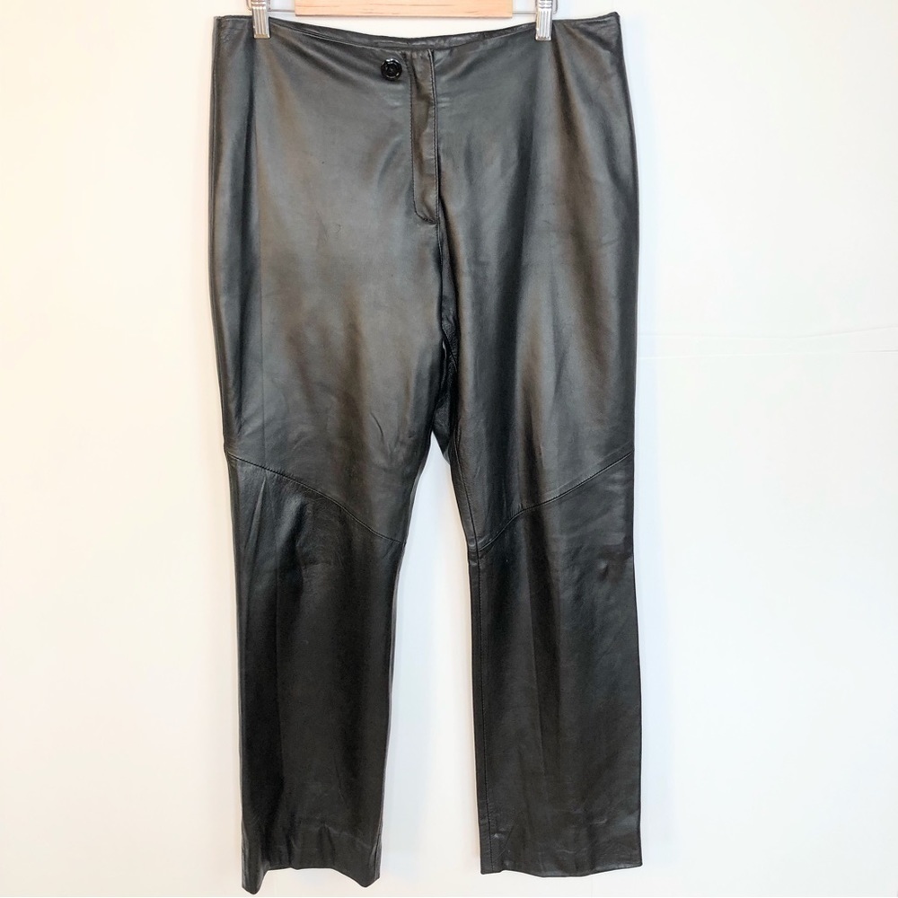 Finity Studio black soft lamb leather straight leg pants 14